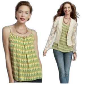 CAbi Seahorse Camisole Tank Yellow Pleated Adjustable Straps #411